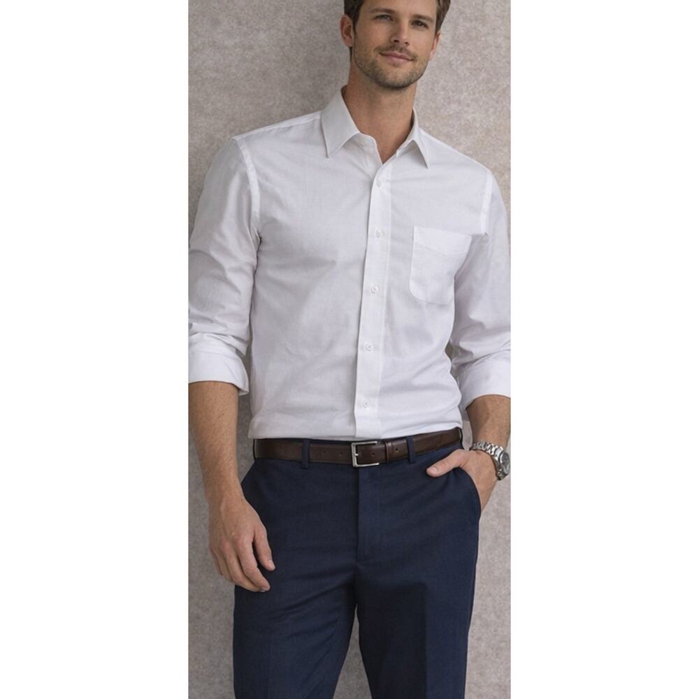 Smith Forester White Dress Shirt Button Down Men 16.5 35 Cotton Classic